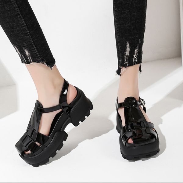 japanned leather knitted cover toe platform sandals women creepers buckle strap gladiator sandalias roman square toe punk sandal, Black
japanned leather knitted cover toe platform sandals women creepers buckle strap gladiator sandalias roman square toe punk sandal, Black