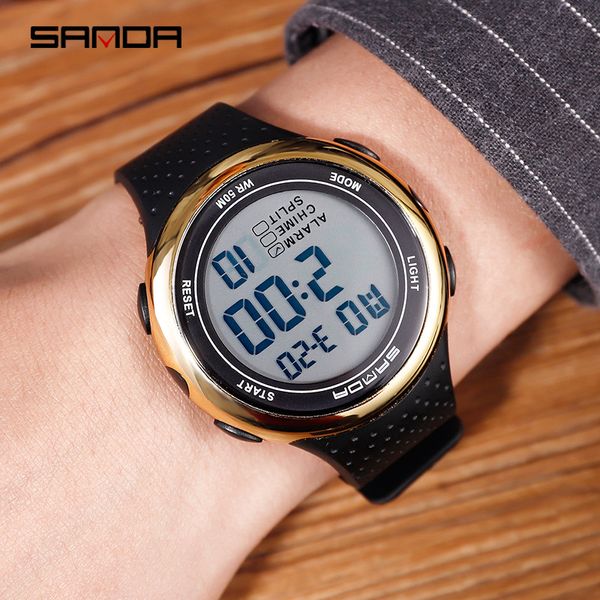 

sanda men digital watch fashion casual students sports watches waterproof luminous wristwatches male clock 375, Slivery;brown