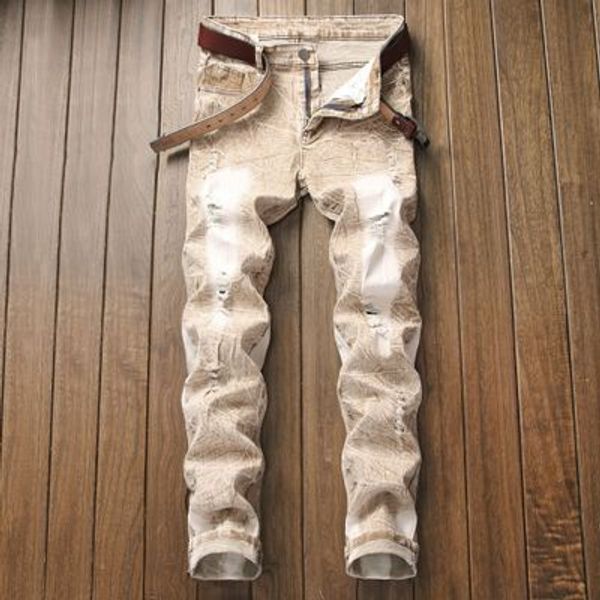 new men's fashion jeans worn holes wear white slim stretch style personality denim pants seller, Blue
new men's fashion jeans worn holes wear white slim stretch style personality denim pants seller, Blue