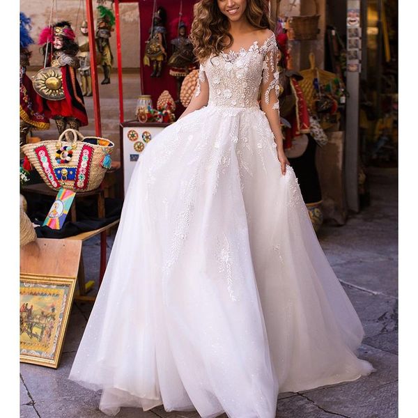 flawless lace long sleeves wedding dresses off shoulder neck appliqued bridal gowns sequined a line sweep train tulle robe de mariée, White
flawless lace long sleeves wedding dresses off shoulder neck appliqued bridal gowns sequined a line sweep train tulle robe de mariée, White
