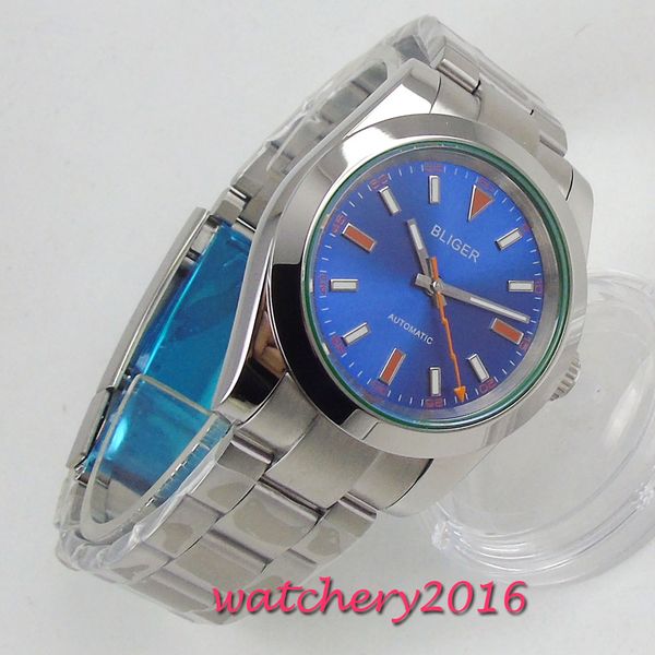 39mm bliger blue dial sapphire glass top automatic movement men's watch, Slivery;brown
39mm bliger blue dial sapphire glass top automatic movement men's watch, Slivery;brown
