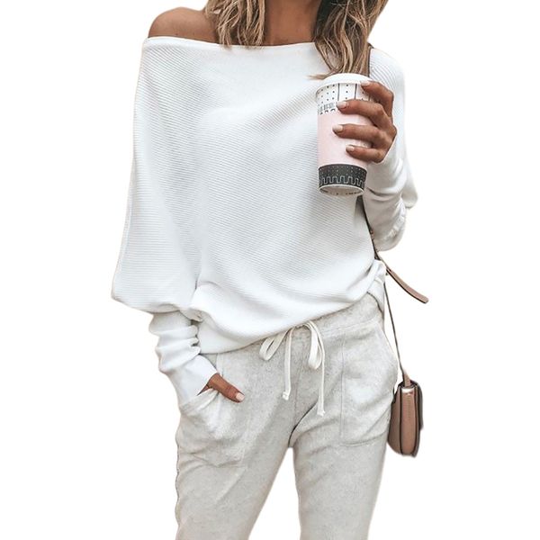 autumn women soft solid sweater casual gift loose cotton blend long sleeve pullover one shoulder breathable, White;black
autumn women soft solid sweater casual gift loose cotton blend long sleeve pullover one shoulder breathable, White;black