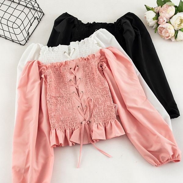 women slash neck lantern sleeve basic ruffles shirt vintage short elastic slim bandage strap off shoulder pullover blouse, White
women slash neck lantern sleeve basic ruffles shirt vintage short elastic slim bandage strap off shoulder pullover blouse, White