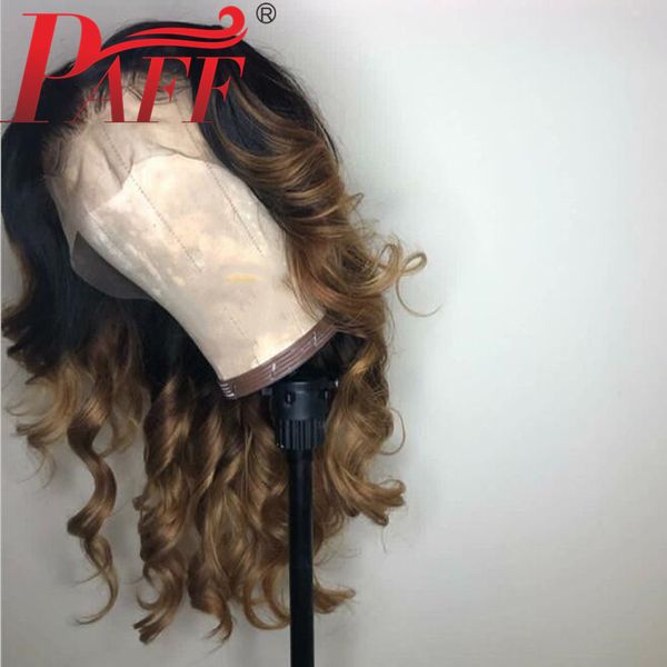 

paff deep center parting human hair full lace wigs ombre colored wavy brazilian remy hair wig with baby hair, Black;brown