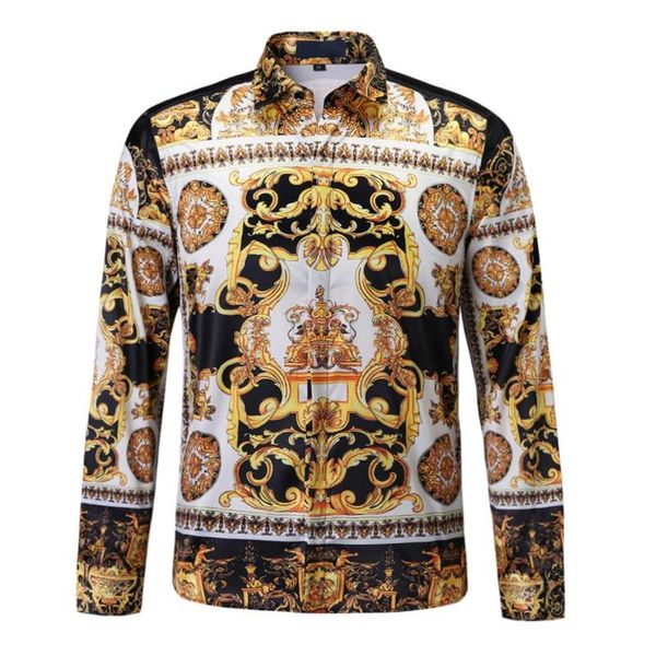 2020 new floral flower print mens shirts casual slim fit baroque party prom formal shirts for men, White;black
2020 new floral flower print mens shirts casual slim fit baroque party prom formal shirts for men, White;black
