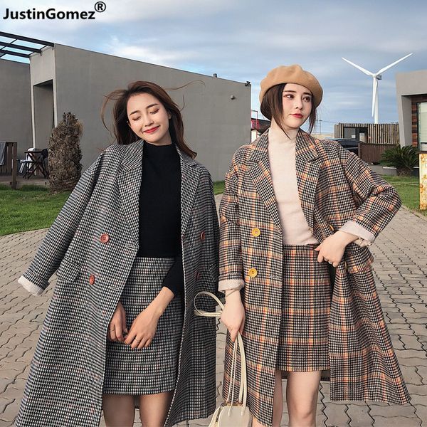 women classic lattice winter overcoat lapel double breasted woolen long coat fashion long wool blends women outerwear, Black
women classic lattice winter overcoat lapel double breasted woolen long coat fashion long wool blends women outerwear, Black