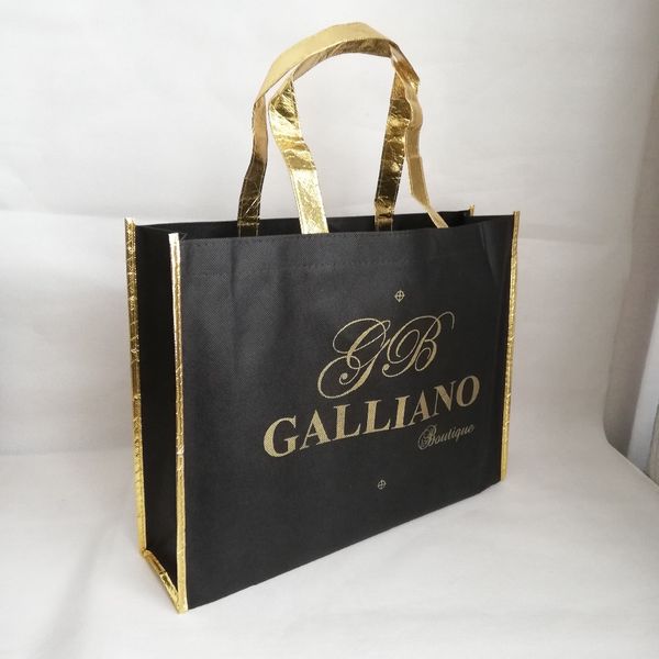 500pcs/lot 30hx40x10cm custom logo bag metallic laminated shiny gold sides and handle black non woven tote bags for trade show
500pcs/lot 30hx40x10cm custom logo bag metallic laminated shiny gold sides and handle black non woven tote bags for trade show