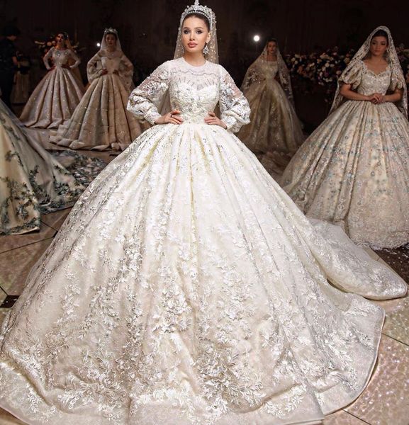 luxury ball gown muslim wedding dresses puffy skirt long sleeve jewel neck beaded lace appliqued princess garden civil bridal wedding gowns, White
luxury ball gown muslim wedding dresses puffy skirt long sleeve jewel neck beaded lace appliqued princess garden civil bridal wedding gowns, White