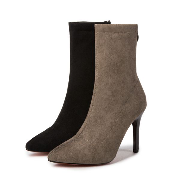 women's shoes pointed head boots female high-heeled bare boots 2019 new suede wild slim thin short stretch, Black
women's shoes pointed head boots female high-heeled bare boots 2019 new suede wild slim thin short stretch, Black