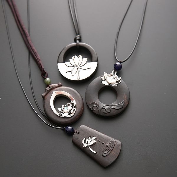 4 styles handmade vintage yoga lotus charms pendant necklaces for women lucky rope long wooden necklace female buddhist jewelry, Silver
4 styles handmade vintage yoga lotus charms pendant necklaces for women lucky rope long wooden necklace female buddhist jewelry, Silver