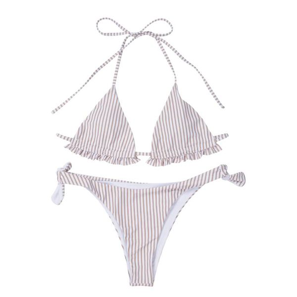 women's swimwear 2021 women striped two-piece bathing suit lace-up halter swimming ladies mid waist thong wire free, White;black
women's swimwear 2021 women striped two-piece bathing suit lace-up halter swimming ladies mid waist thong wire free, White;black