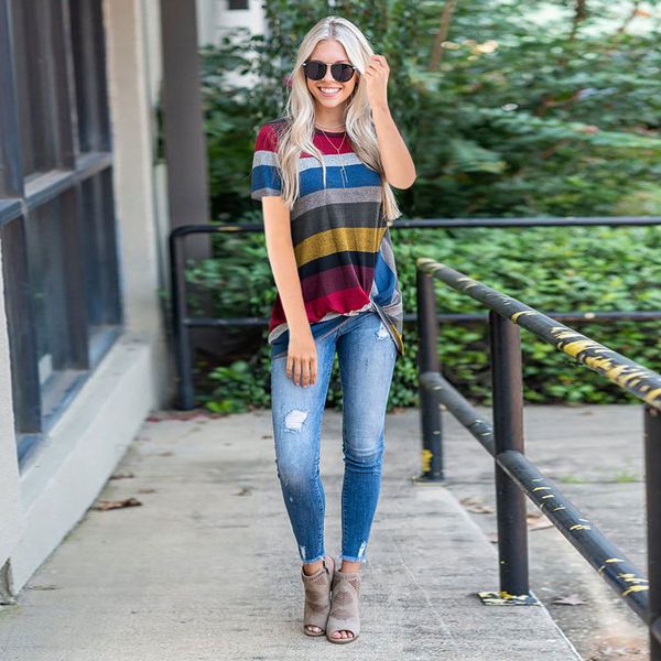 striped short-sleeved irregular kinky women's shirt t-shirt 2019 spring and summer european and american explosions t-shirt, White
striped short-sleeved irregular kinky women's shirt t-shirt 2019 spring and summer european and american explosions t-shirt, White