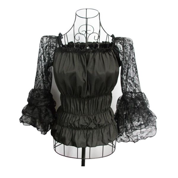 women lolita slash neck elastic puff ruched waist floral lace and mesh tiered ruffle flare sleeves shirt victorian gothic blouse, White
women lolita slash neck elastic puff ruched waist floral lace and mesh tiered ruffle flare sleeves shirt victorian gothic blouse, White