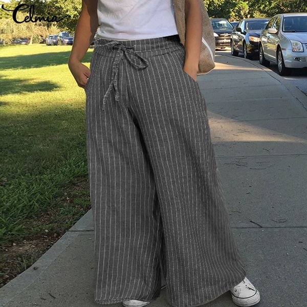 celmia 2020 fashion striped wide leg pants women long trousers elastic waist casual loose vintage linen palazzo pantalones femme, Black;white
celmia 2020 fashion striped wide leg pants women long trousers elastic waist casual loose vintage linen palazzo pantalones femme, Black;white