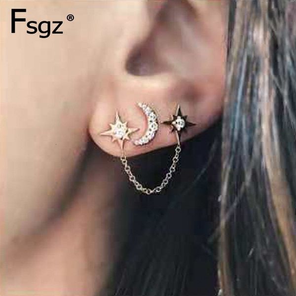 chain earring for lady earrings for women fashion jewelry double sided gold ears stuck crystal spark star moon earring piercing, Silver
chain earring for lady earrings for women fashion jewelry double sided gold ears stuck crystal spark star moon earring piercing, Silver