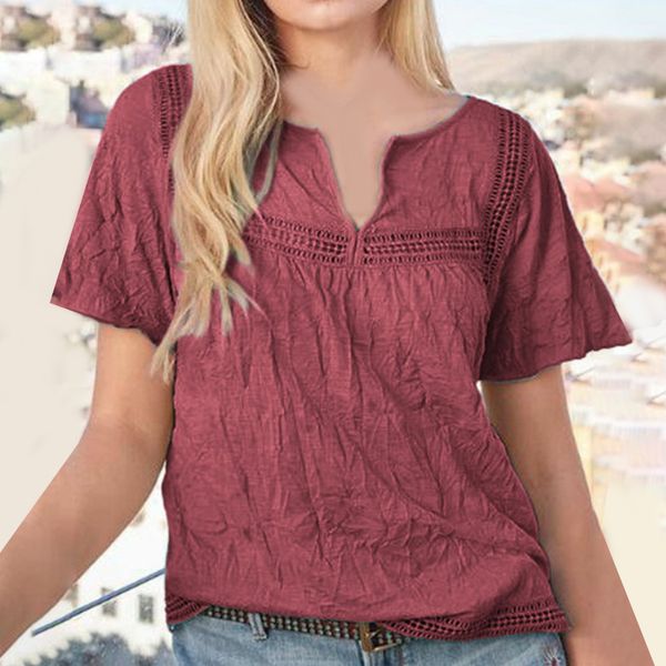women v neck short sleeve ladies blouse holiday summer casual fashion shirt, White