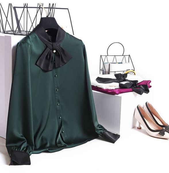 fashion satin blouse 2020 spring stand collar bow shirt long sleeve cardigan fashion elegant shirt women new, White
fashion satin blouse 2020 spring stand collar bow shirt long sleeve cardigan fashion elegant shirt women new, White