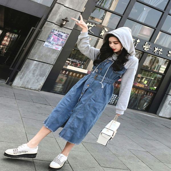 new spring autumn denim fake two pieces women dress 2018 hooded loose stitching fork jeans female dresses student mori girl, Black;gray
new spring autumn denim fake two pieces women dress 2018 hooded loose stitching fork jeans female dresses student mori girl, Black;gray