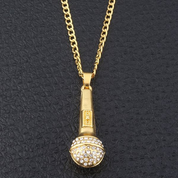 crystal chain necklaces rapper microphone pendant gold color rhinestone necklaces shellhard hip hop jewelry accessories, Silver
crystal chain necklaces rapper microphone pendant gold color rhinestone necklaces shellhard hip hop jewelry accessories, Silver