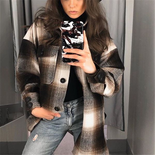 women's jackets stylish pockets oversized plaid jacket coat plus size lapel collar long sleeve loose female outwear causal, Black;brown
women's jackets stylish pockets oversized plaid jacket coat plus size lapel collar long sleeve loose female outwear causal, Black;brown