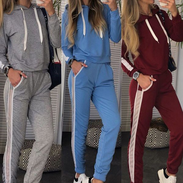 women 2 pcs running set 2019 fashion striped hooded tracksuit workout clothes casual loose sweatshirts joggers suits sportswear, Black;blue
women 2 pcs running set 2019 fashion striped hooded tracksuit workout clothes casual loose sweatshirts joggers suits sportswear, Black;blue