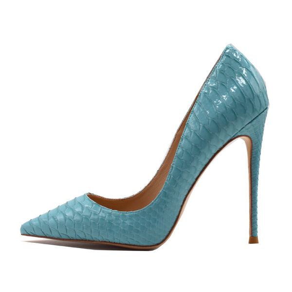 2020 fashion wedding lady women blue python snake patent leather poined toes high heeled heels stiletto shoes pumps