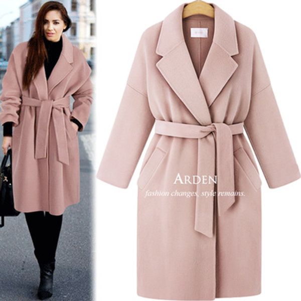 2019 autumn and winter clothing new large size women's solid color tie windbreaker loose coat long wool coat, Black
2019 autumn and winter clothing new large size women's solid color tie windbreaker loose coat long wool coat, Black