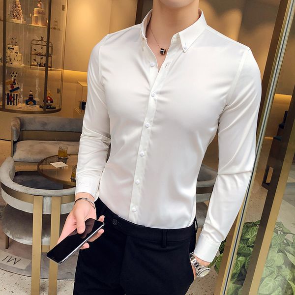 wholesale-men dress shirts long sleeve 2019 slim fit white tuxedo shirt business social shirt for male solid color silk, White;black
wholesale-men dress shirts long sleeve 2019 slim fit white tuxedo shirt business social shirt for male solid color silk, White;black