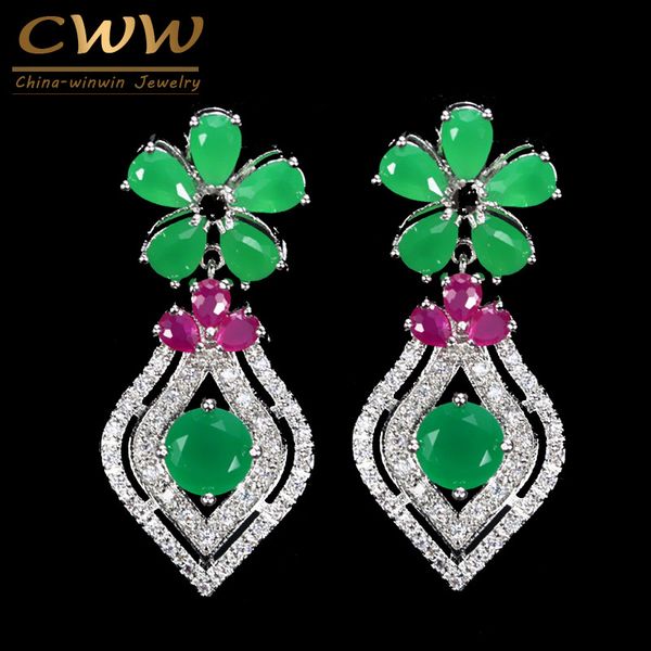 cwwzircons elegant white gold color cubic zirconia green stone dangling flower drop earrings jewelry for women cz001, Silver
cwwzircons elegant white gold color cubic zirconia green stone dangling flower drop earrings jewelry for women cz001, Silver