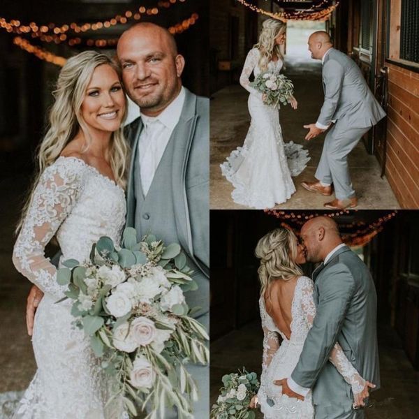 robe de mariee backless country mermiad wedding dresses with long sleeves v neck custom made vestido de novia appliqued bridal gowns, White
robe de mariee backless country mermiad wedding dresses with long sleeves v neck custom made vestido de novia appliqued bridal gowns, White