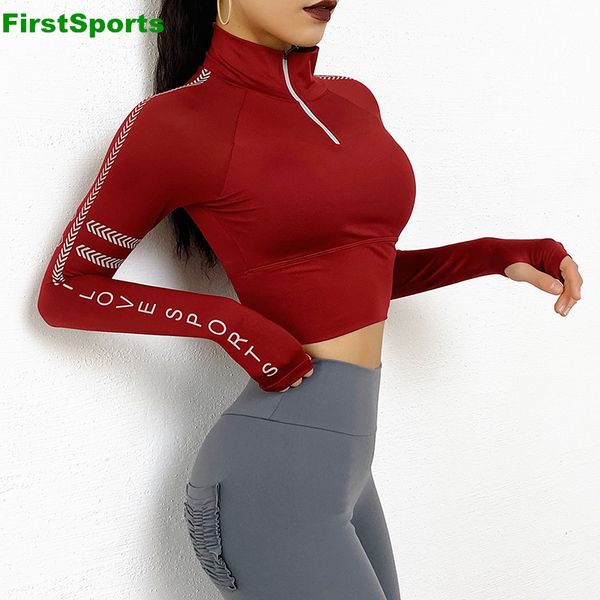 new womens sports yoga shirts long sleeve half zipper gym cropped running fitness workout t-shirts with padded sportswear, White;red
new womens sports yoga shirts long sleeve half zipper gym cropped running fitness workout t-shirts with padded sportswear, White;red