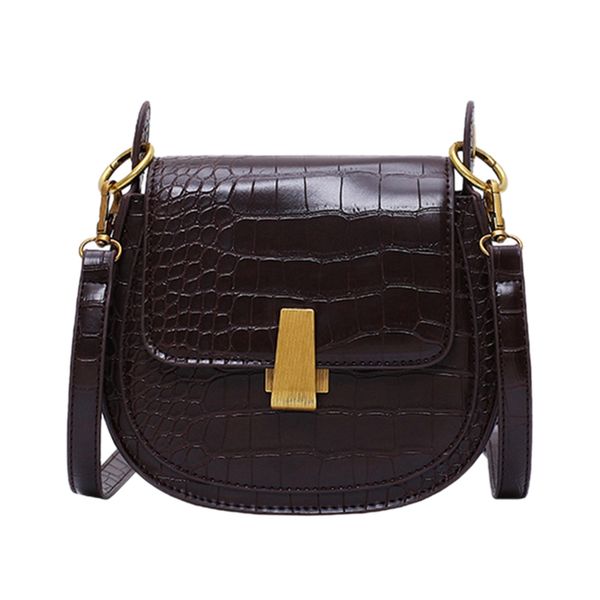 new-pu leather saddle bag crocodile shoulder crossbody bag fashion round women mini crossbody