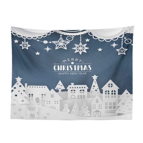 

Trendy Paper-Cut Christmas Tapestry Town Deer Christmas Tree Snowman Tapestry Snowflake Blue White Moose Crystal Ball Sofa Mat
