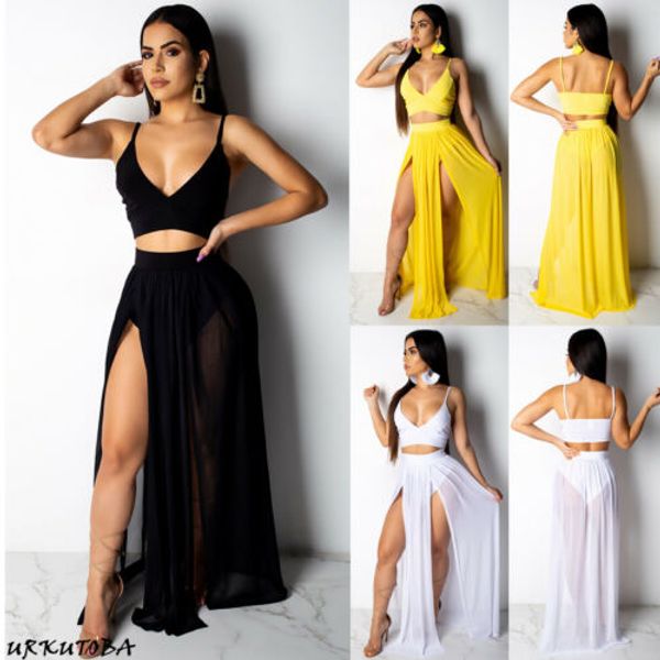 summer women sleeveless v neck casual crop long skirt chiffon beach clothes 2pcs set, White
summer women sleeveless v neck casual crop long skirt chiffon beach clothes 2pcs set, White