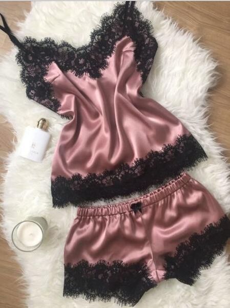 women's sleepwear satin set black lace v-neck pyjamas sleeveless cute cami and shorts pijama mujer algodon veran, Black;red
women's sleepwear satin set black lace v-neck pyjamas sleeveless cute cami and shorts pijama mujer algodon veran, Black;red