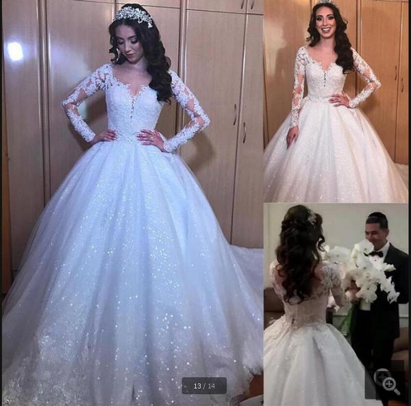 vestido de noiva 2020 sequined tulle ball gown wedding dresses modest long sleeve with lace appliques bling bling vintage bridal gowns, White
vestido de noiva 2020 sequined tulle ball gown wedding dresses modest long sleeve with lace appliques bling bling vintage bridal gowns, White