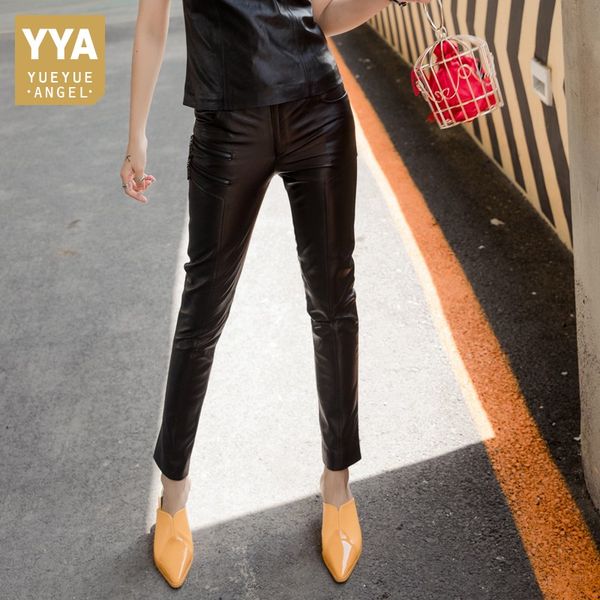 spring elegant 100% genuine leather pants women fashion office slim fit pencil pants punk black zip sheepskin ankle length, Black;white
spring elegant 100% genuine leather pants women fashion office slim fit pencil pants punk black zip sheepskin ankle length, Black;white