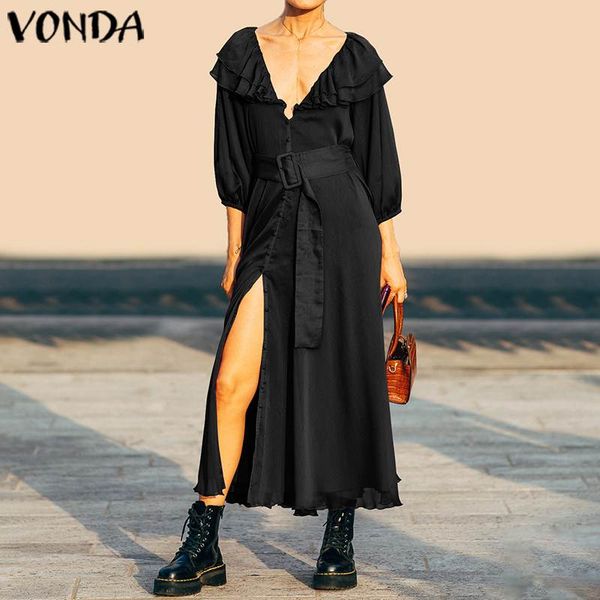 casual dresses summer long dress 2021 vonda women fashion ruffled neck 3/4 sleeve loose bohemian vestidos solid party robe, Black;gray
casual dresses summer long dress 2021 vonda women fashion ruffled neck 3/4 sleeve loose bohemian vestidos solid party robe, Black;gray