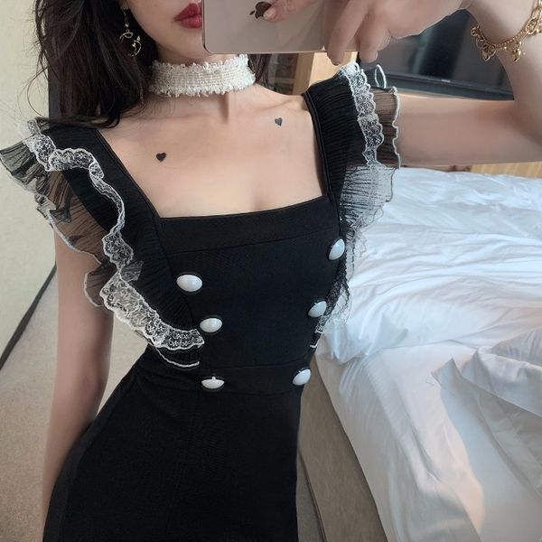 2020 summer new dress womens french retro elegant dress banquet black high waist dress goddess fan, White;black
2020 summer new dress womens french retro elegant dress banquet black high waist dress goddess fan, White;black