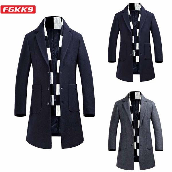 fgkks men solid wool blend coats winter brand men's slim windproof wool overcoat fashion with scarf long section coat male, Black
fgkks men solid wool blend coats winter brand men's slim windproof wool overcoat fashion with scarf long section coat male, Black