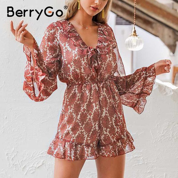 berrygo elegant v neck lace up floral print women playsuits flare sleeve chiffon jumpsuits romper holiday beach ladies overalls, Black;white
berrygo elegant v neck lace up floral print women playsuits flare sleeve chiffon jumpsuits romper holiday beach ladies overalls, Black;white