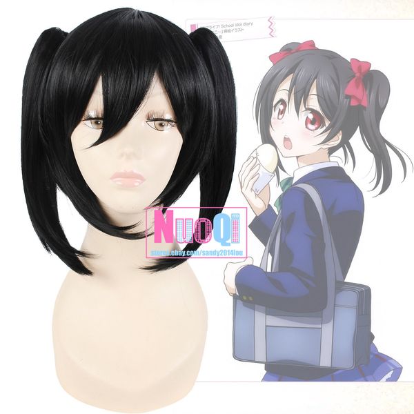 love live lovelive nico yazawa long black straight 2 ponytails cosplay full wigs