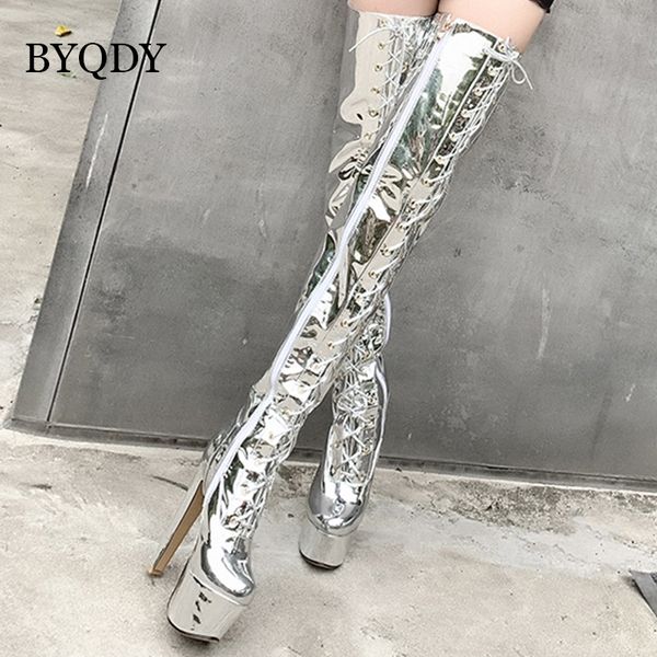 byqdy ultra high heels platform woman boots over the knee shiny pu leather round toe lace up zip for tall girls xmas thigh shoes, Black
byqdy ultra high heels platform woman boots over the knee shiny pu leather round toe lace up zip for tall girls xmas thigh shoes, Black