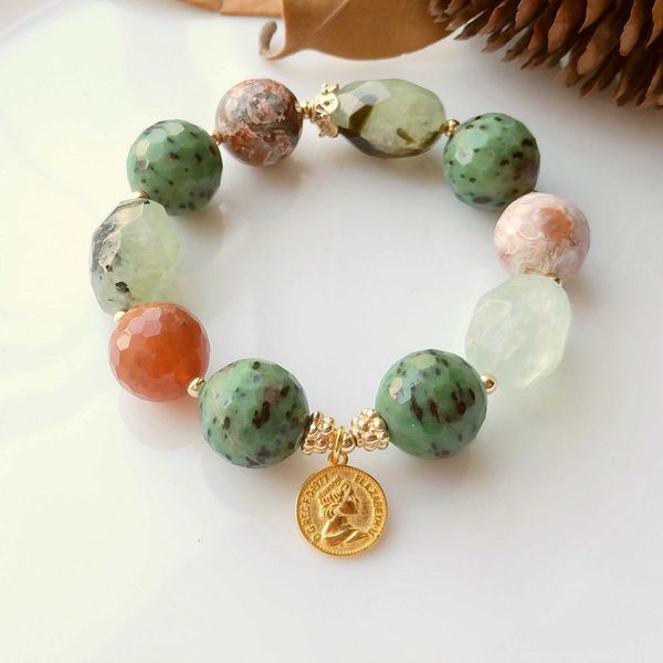 lii ji genuine stone prehnite pink botswana agate zoisite pure 925 sterling silver 18k gold color coin charm elastic bracelet, Golden;silver
lii ji genuine stone prehnite pink botswana agate zoisite pure 925 sterling silver 18k gold color coin charm elastic bracelet, Golden;silver