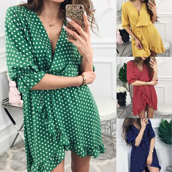 half sleeve casual mini dress dots v-neck elegent women dresses summer short vestidos 2019 green polka dot dress ruffles, Black;gray
half sleeve casual mini dress dots v-neck elegent women dresses summer short vestidos 2019 green polka dot dress ruffles, Black;gray
