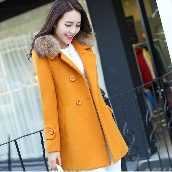 autumn winter women's woolen thick fur collar coats female medium long jackets outerwear warm thick female red yellow slim fit, Black
autumn winter women's woolen thick fur collar coats female medium long jackets outerwear warm thick female red yellow slim fit, Black