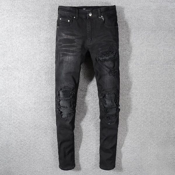 fashion-2019ss new fashion high stree black washed bleached jeans men's hole patch pu patch stretch slim leggings pants in, Blue
fashion-2019ss new fashion high stree black washed bleached jeans men's hole patch pu patch stretch slim leggings pants in, Blue