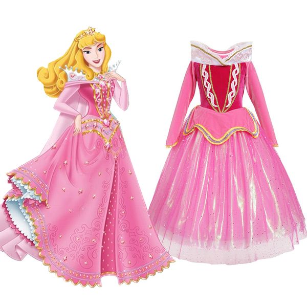 sleeping beauty princess aurora dress up costume for girl sequined pink gown kids long sleeve cosplay carnival halloween dresses, Red;yellow 
sleeping beauty princess aurora dress up costume for girl sequined pink gown kids long sleeve cosplay carnival halloween dresses, Red;yellow