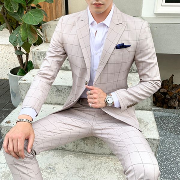 2019 four seasons new casual fashion lattice business large size men's suit set two-piece gentleman refreshing suit, White;black
2019 four seasons new casual fashion lattice business large size men's suit set two-piece gentleman refreshing suit, White;black