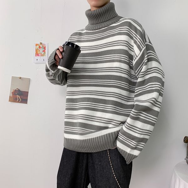 men's sweater 2019 autumn and winter new striped high collar couple sweater long sleeve youth trend men's clothing, White;black
men's sweater 2019 autumn and winter new striped high collar couple sweater long sleeve youth trend men's clothing, White;black